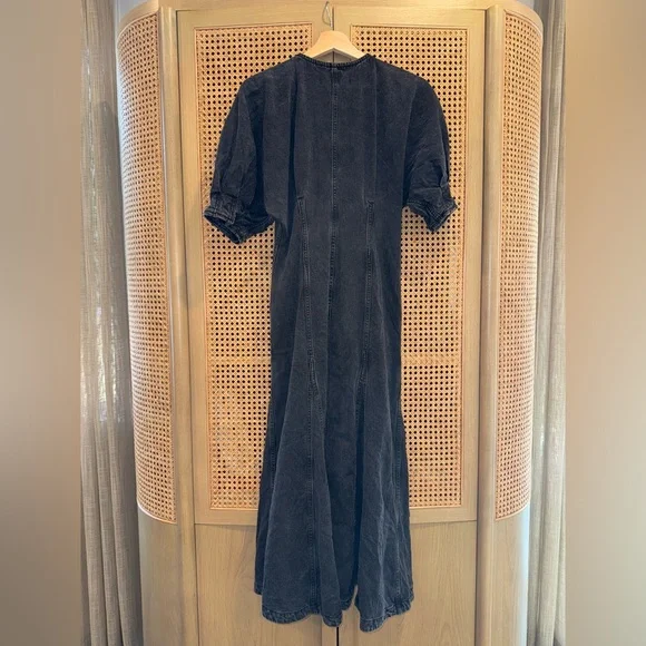 Mara Hoffman Sophie Dress Black V‑Neck Midi Dress with Puff Sleeves - Picture 7 of 11